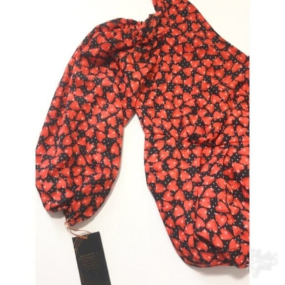 LC Lauren Conrad Womens Black Red Hearts Cold Shoulder Baby Doll Dress Sz XS New - Picture 3 of 8
